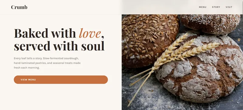 Crumb, a bakery concept with rustic bread and a terracotta button